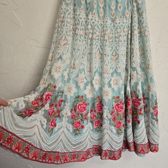 Soft Surroundings Intricate Embroidered Boho Floral Blue Red Analisa Skirt, M - Picture 6 of 14
